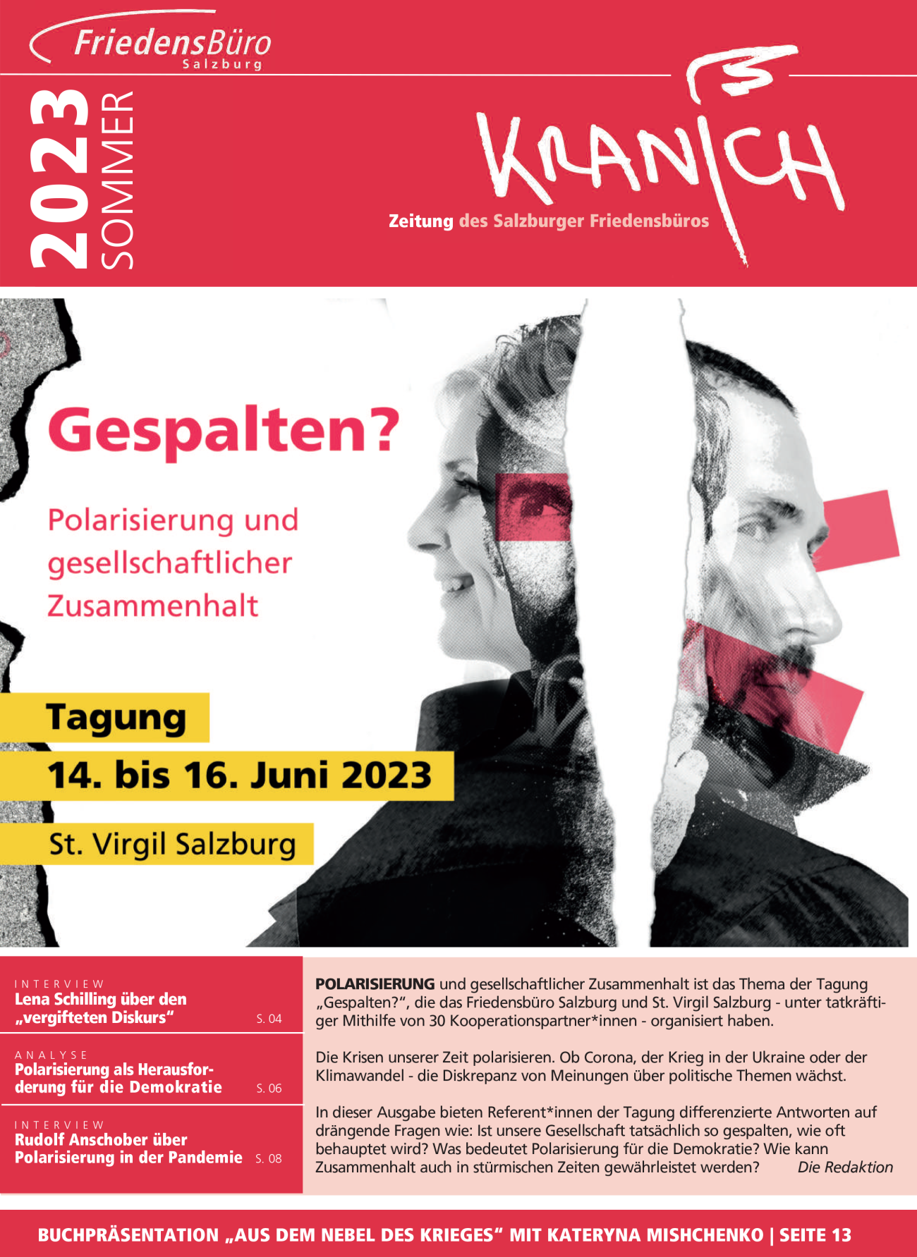 Titelbild Kranich 02/2023 zum Schwerpunkt Polarisierung