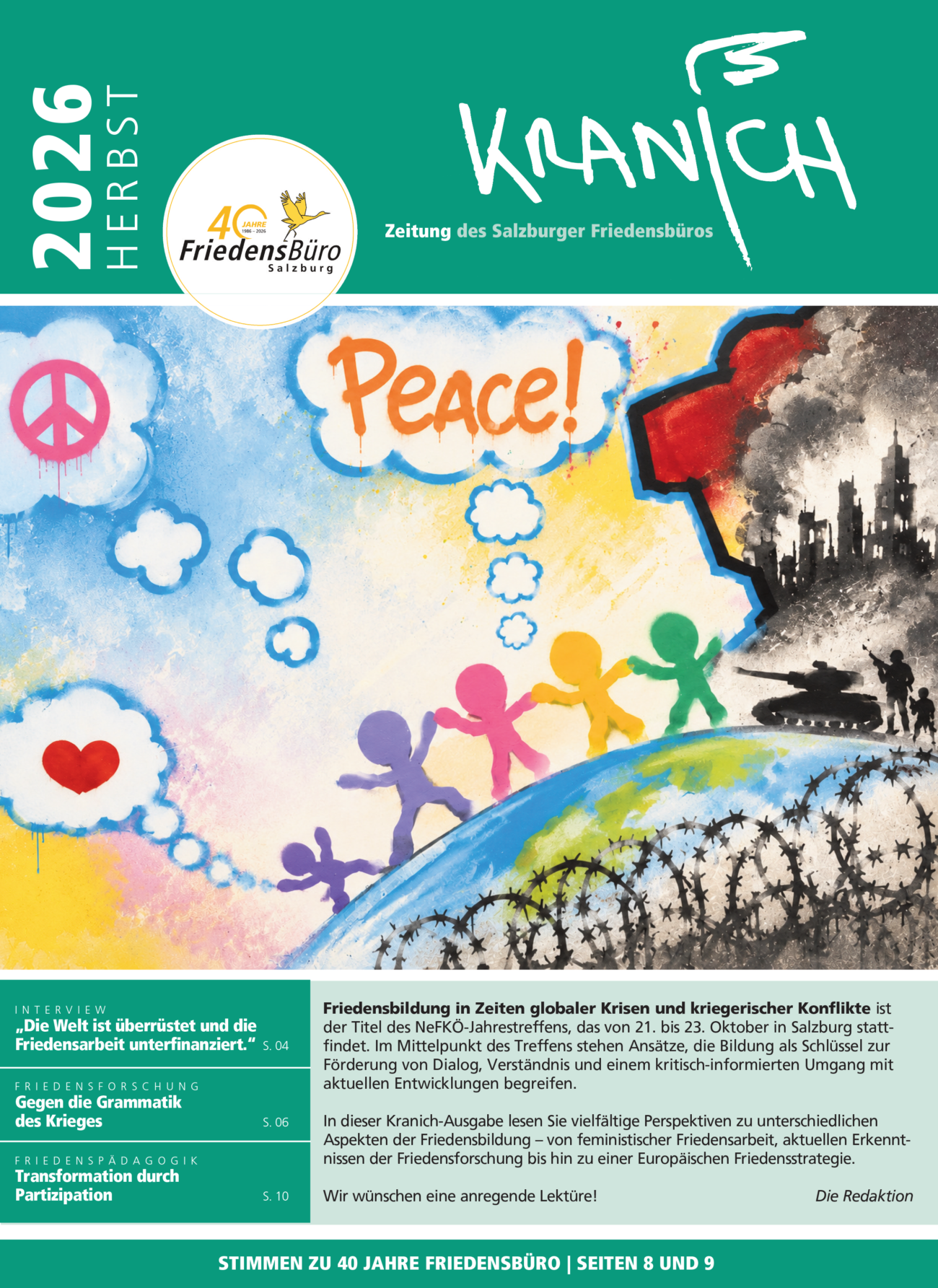Titelblatt Kranich 03/26 - Friedensbildung